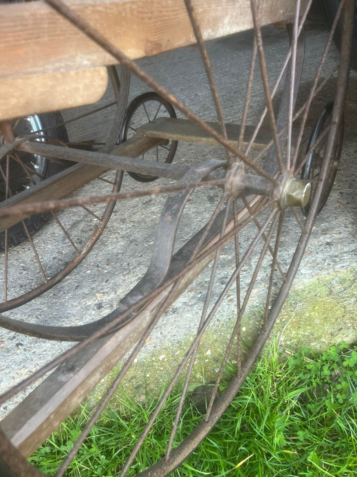 VICTORIAN GOAT CART, featuring an original wood frame with a slatted seat. - Image 4 of 5