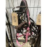 Two foal bridles, 2 foal/pony size leather headcollars