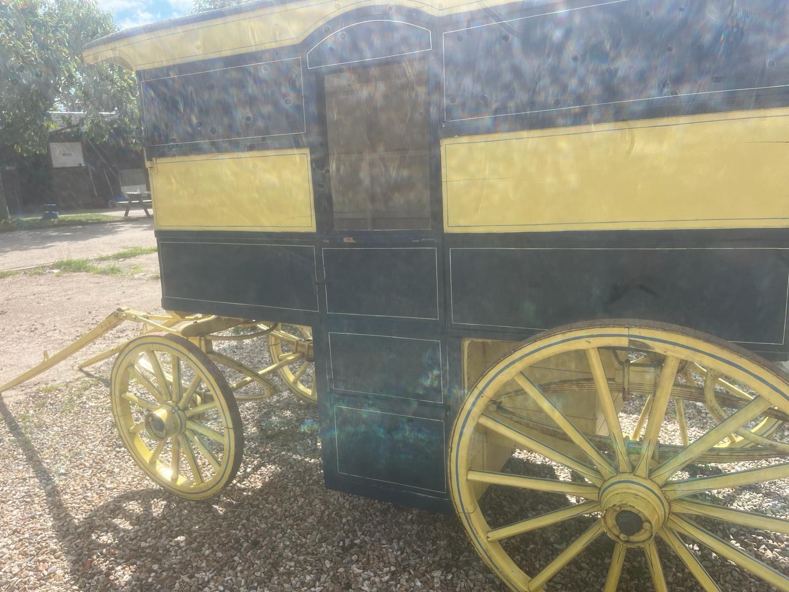 AMERICAN BUTCHER'S SHOP, a 4-wheeled enclosed van painted dark blue and yellow on iron tyres. - Image 7 of 14
