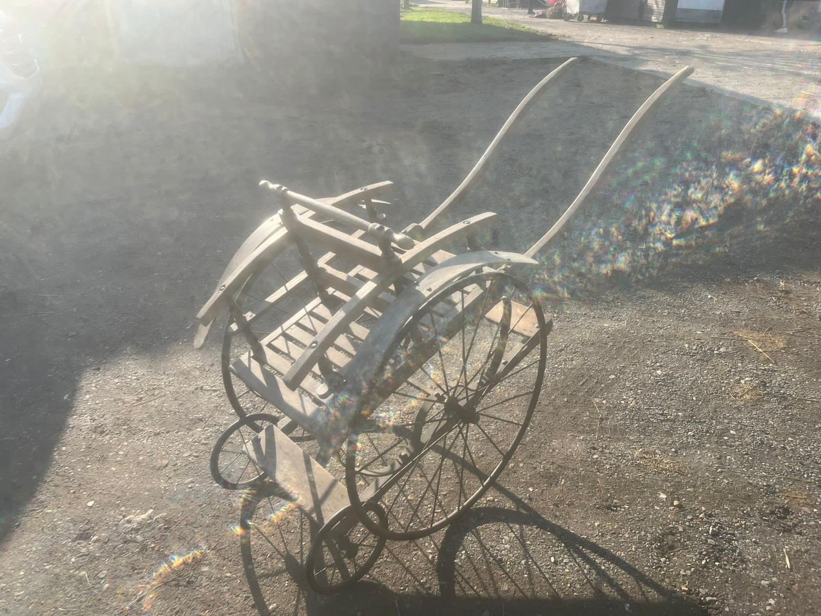 VICTORIAN GOAT CART, featuring an original wood frame with a slatted seat. - Image 3 of 5