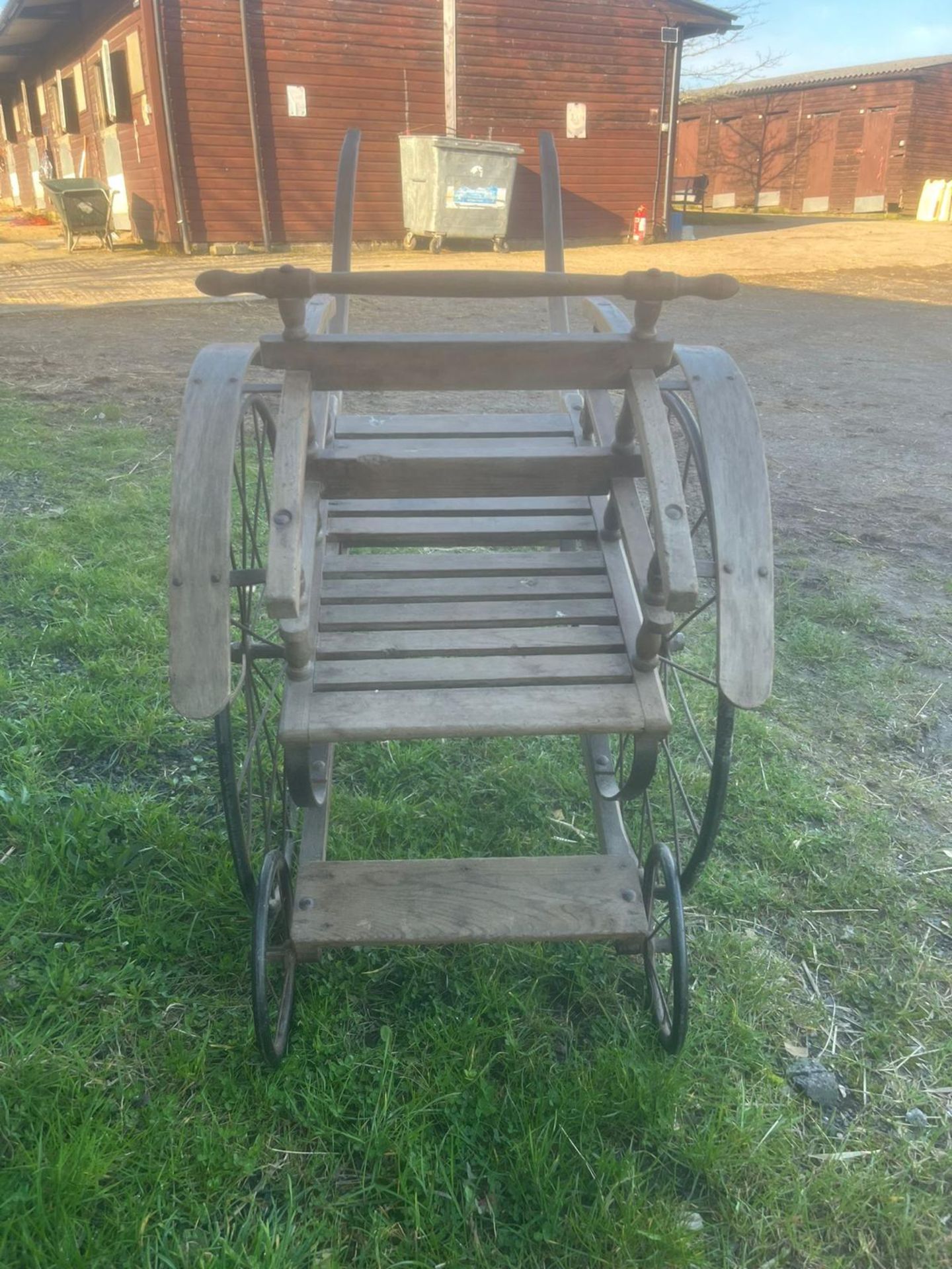 VICTORIAN GOAT CART, featuring an original wood frame with a slatted seat. - Image 5 of 5