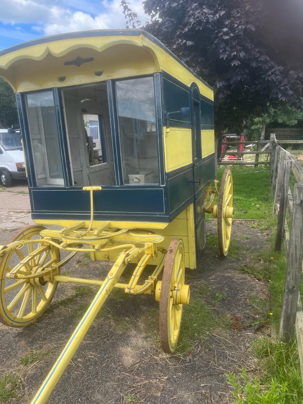 AMERICAN BUTCHER'S SHOP, a 4-wheeled enclosed van painted dark blue and yellow on iron tyres. - Image 3 of 14