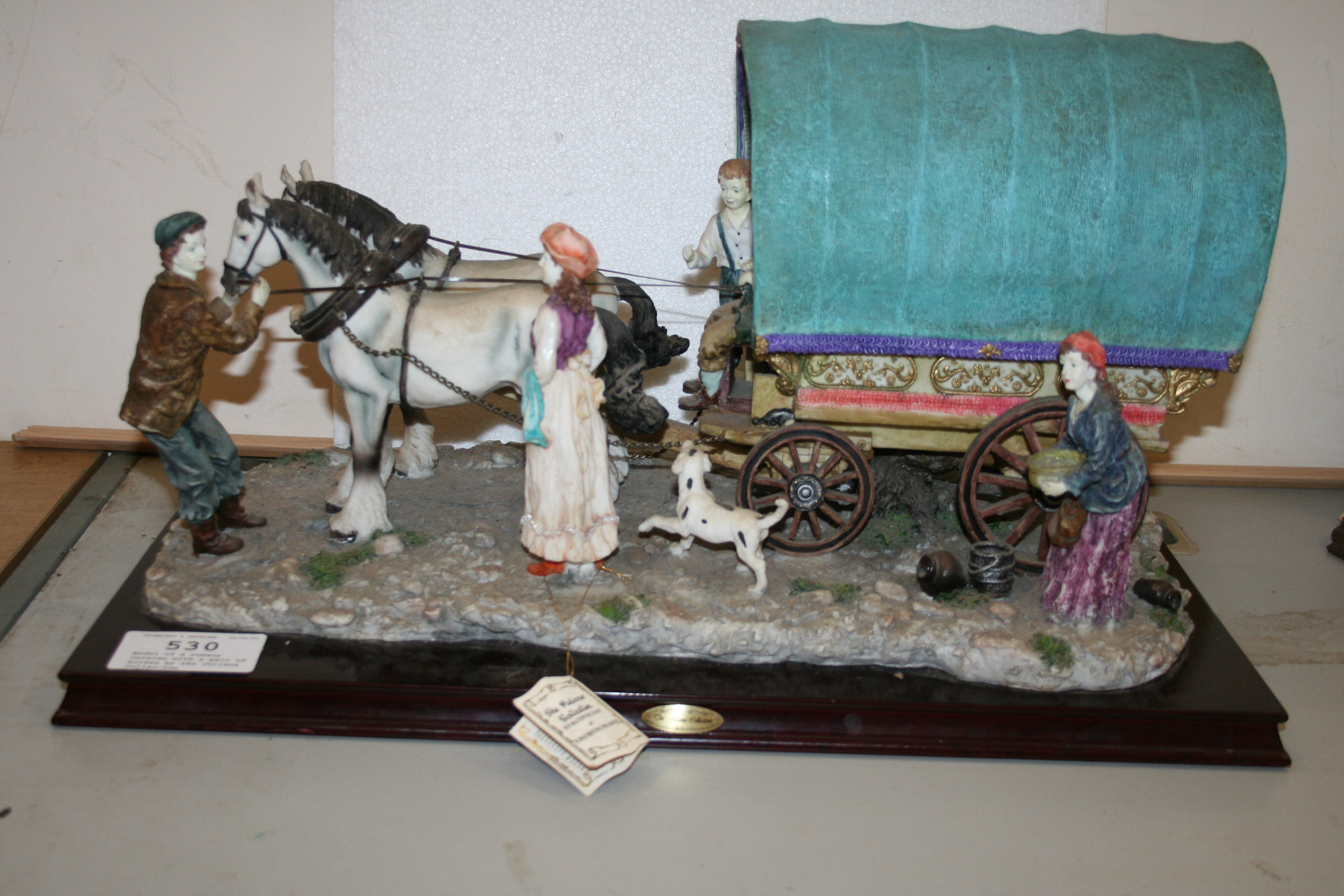 Model of a romany caravan with a pair of horses by the Juliana Collection