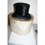 Silk top hat 6 5/8 in a box