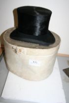 Silk top hat 6 5/8 in a box