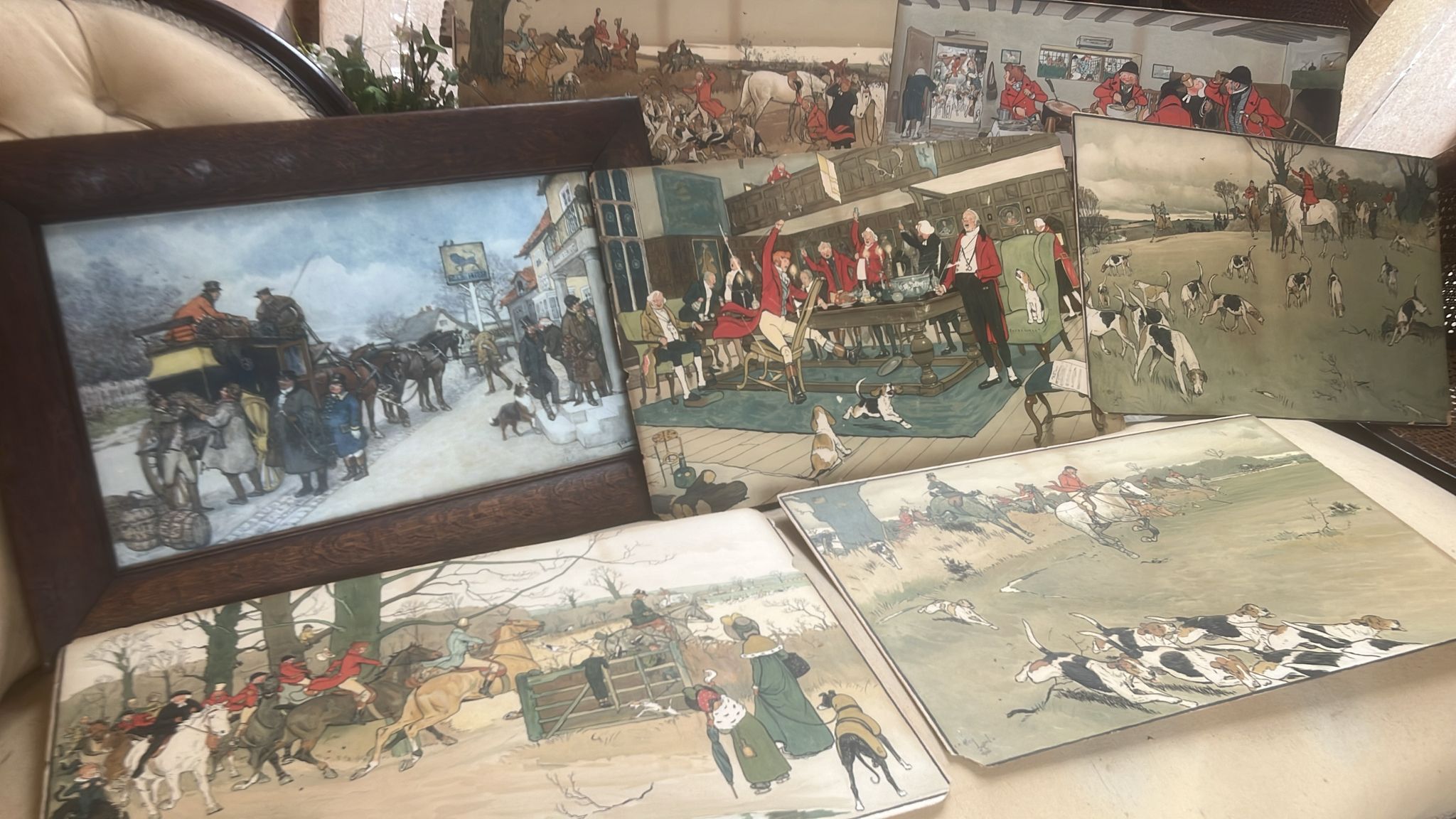 Collection of six Cecil Aldin prints, dated 1900 together with a framed and glazed print by Ludovici