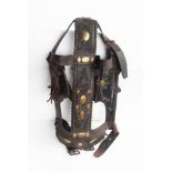 Spanish mule bridle with brass decoration and leather tassels