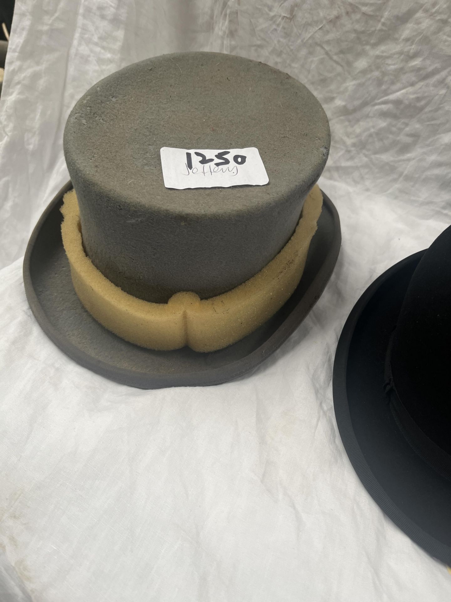 Black hard bowler hat by Christys size 6 7/8, new in box; another size 7 1/4; and a grey top hat - Image 4 of 4