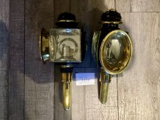 Pair of oval fronted brass lamps