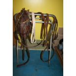 Set of brown and brass breastcollar pony harness