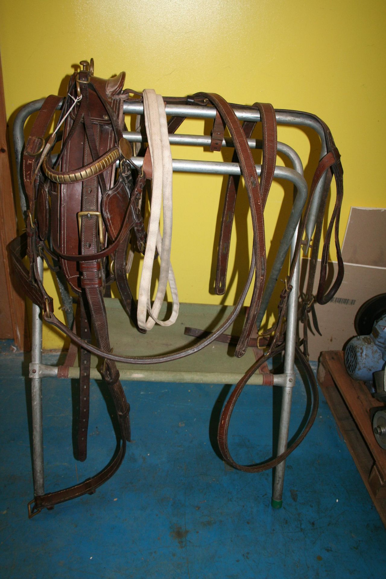 Set of brown and brass breastcollar pony harness