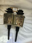 Pair of brass square louvre topped lamps by Odel Hitchin