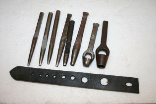 Set of eight leather hole punches