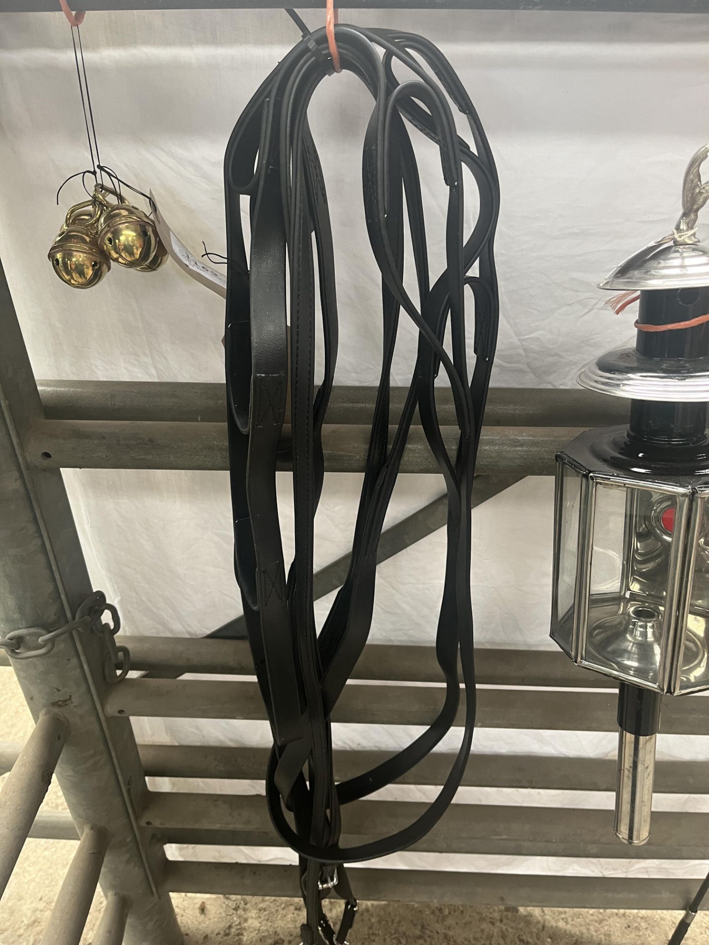 Pair of black leather ladder driving reins. This lot carries VAT.