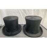 Three black top hats; 7 1/8 and two small