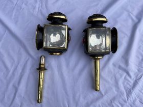 Pair of oval fronted brass Lawton lamps