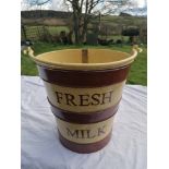 Dairy bucket with brass measure inside, 14 1/2" high