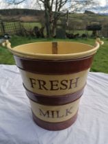 Dairy bucket with brass measure inside, 14 1/2" high