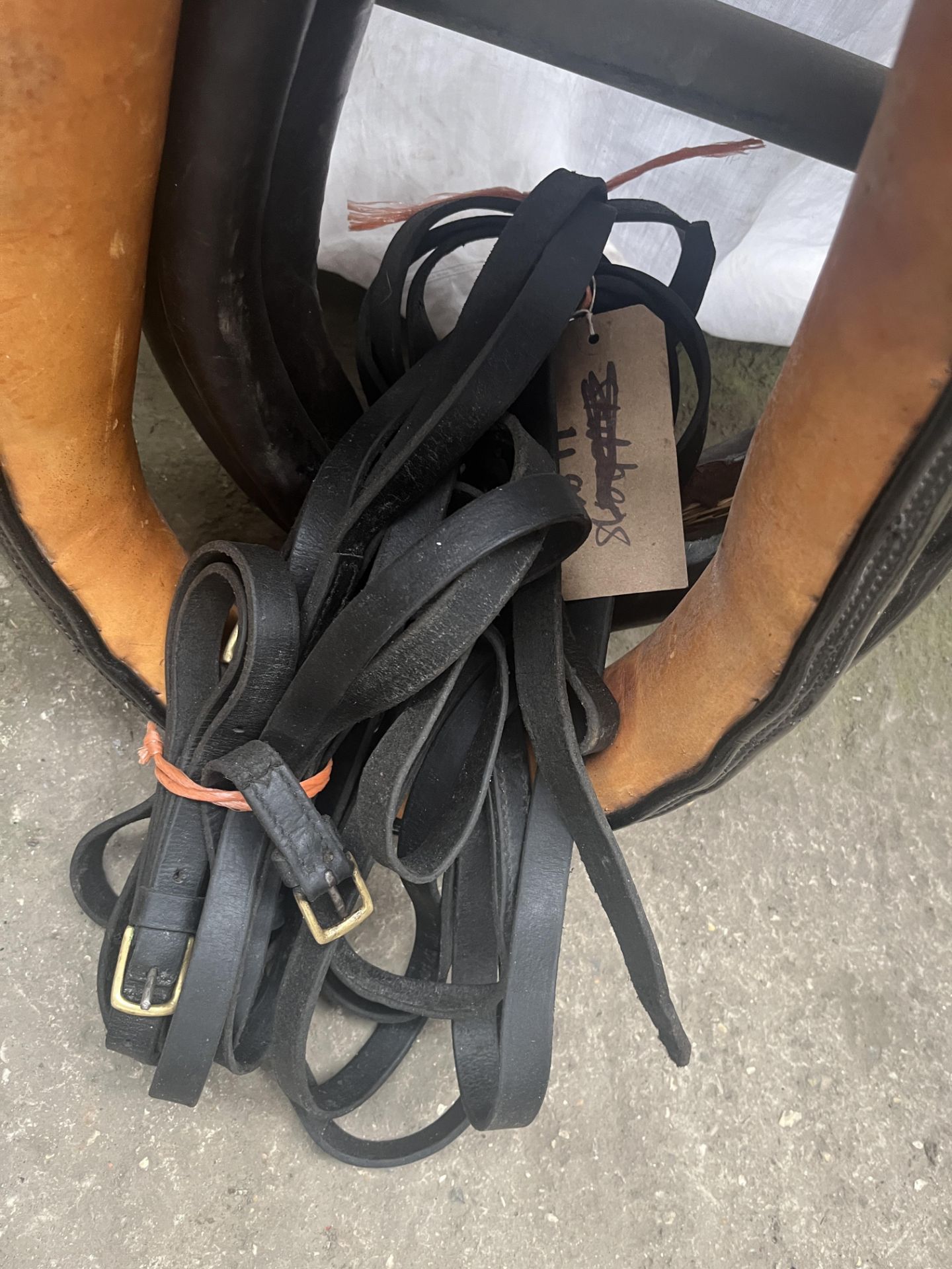 Two black leather collars measuring 18" and 21" and a pair set of reins - Image 2 of 2