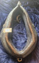 Large heavy horse driving collar, dark havana 27" with hames