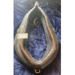 Large heavy horse driving collar, dark havana 27" with hames