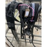 Black pony-sized synthetic breast harness with reflective road safety bands