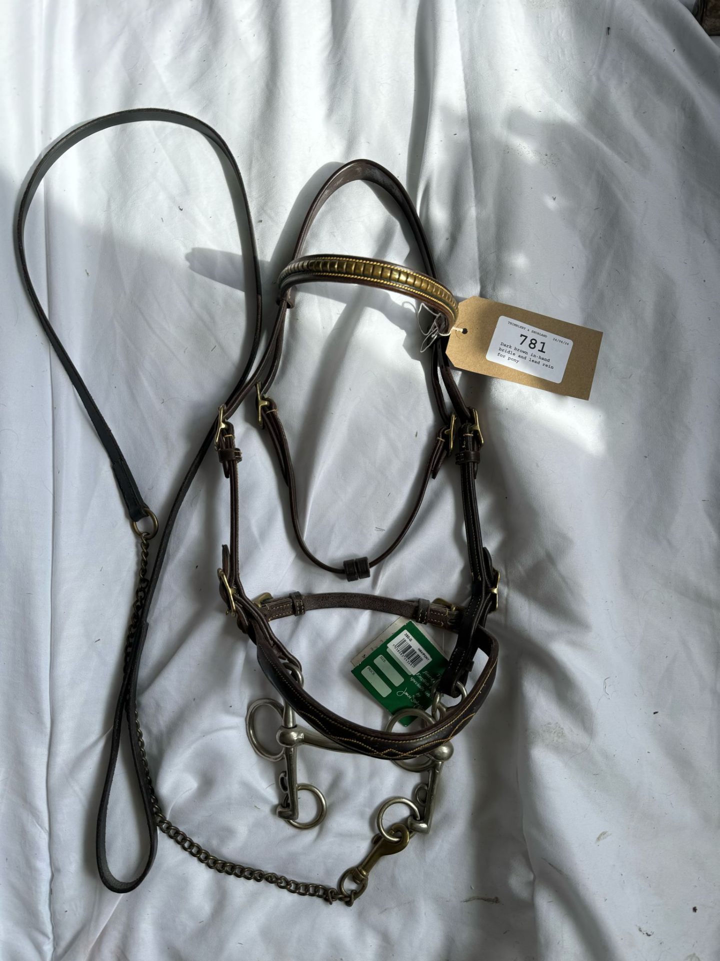 Dark brown in-hand bridle and lead rein for pony