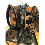 Set of Huskissons black patent leather harness with brass fittings.