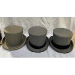Three grey top hats; two 7 1/8 and one small