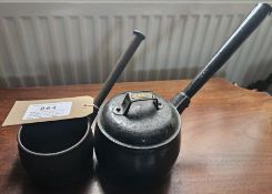 Small Swain cast iron saucepan with lid together with a small cast iron saucepan