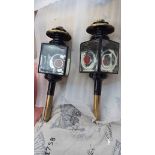 Black and brass square fronted lamps, in show condition