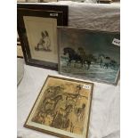 Seven framed horse related prints together with four framed prints of dogs