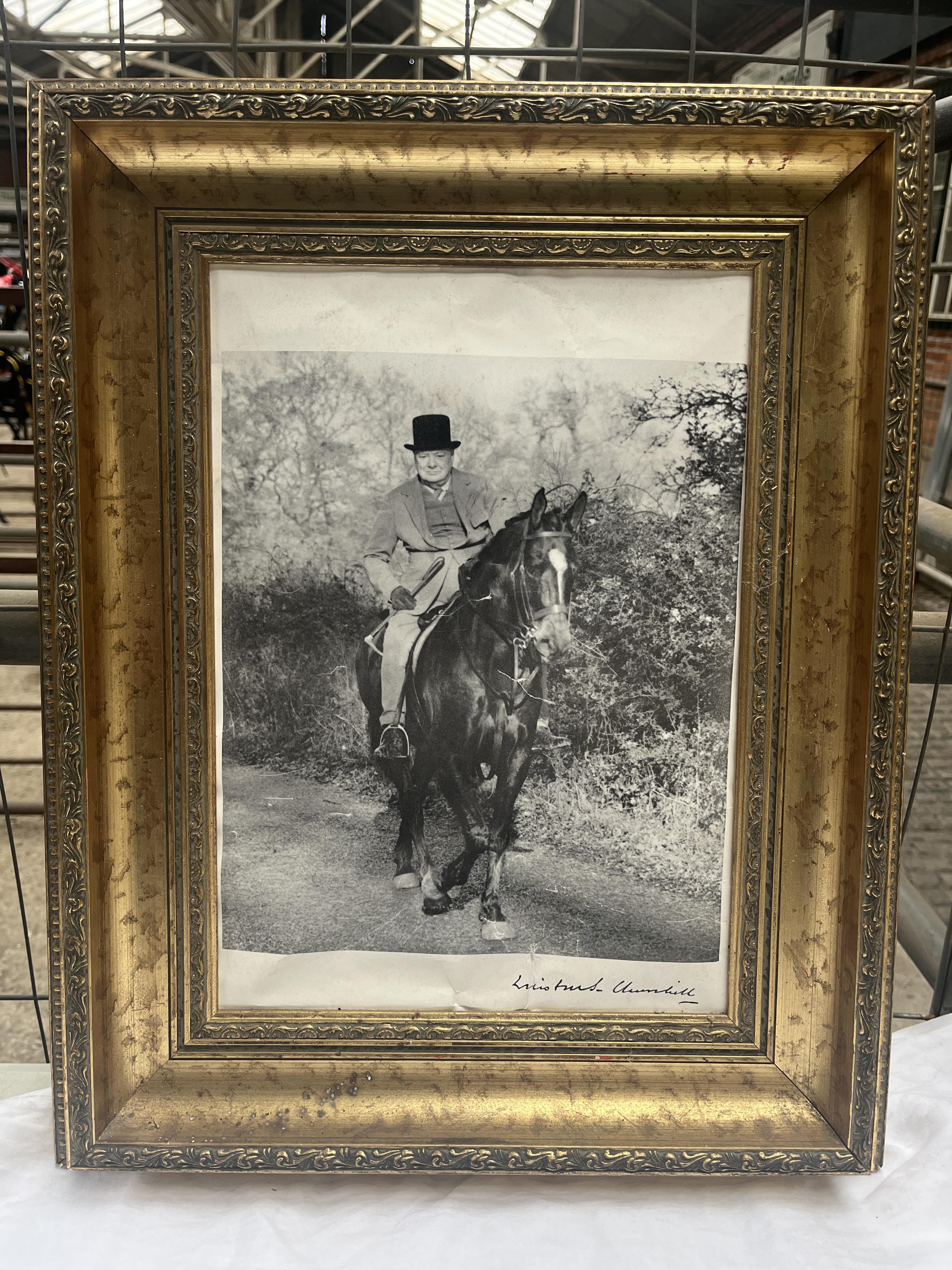 Framed oil on board painting of a Shire horse 'Goliath', a watercolour and two other prints - Image 3 of 9