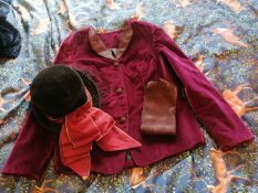 Private driving outfit with a burgundy velvet jacket