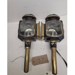 Pair of small brass mounted lamps with rectangle fronts by Alf Hales