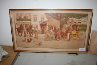 Coaching print "Changing Horses at The Bell Inn" 32" x 18"