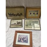 A quantity of framed and glazed carriage-related prints and paintings including