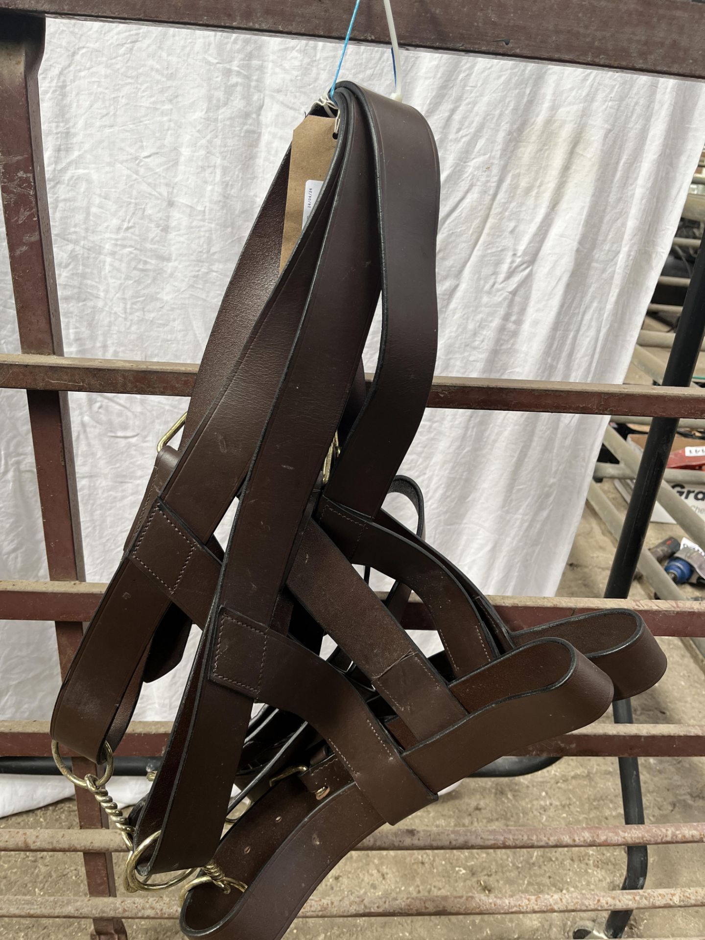 Three new leather heavy horse headcollars with brass fittings