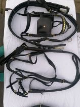 Trade type harness, full size black leather with brass fittings