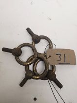 4 antique brass tie up rings