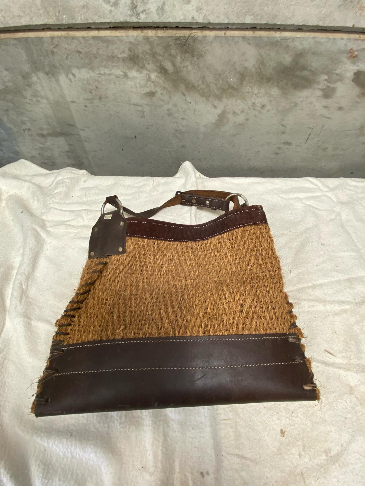 Wood and black metal bucket and hessian nose bag. - Image 2 of 2