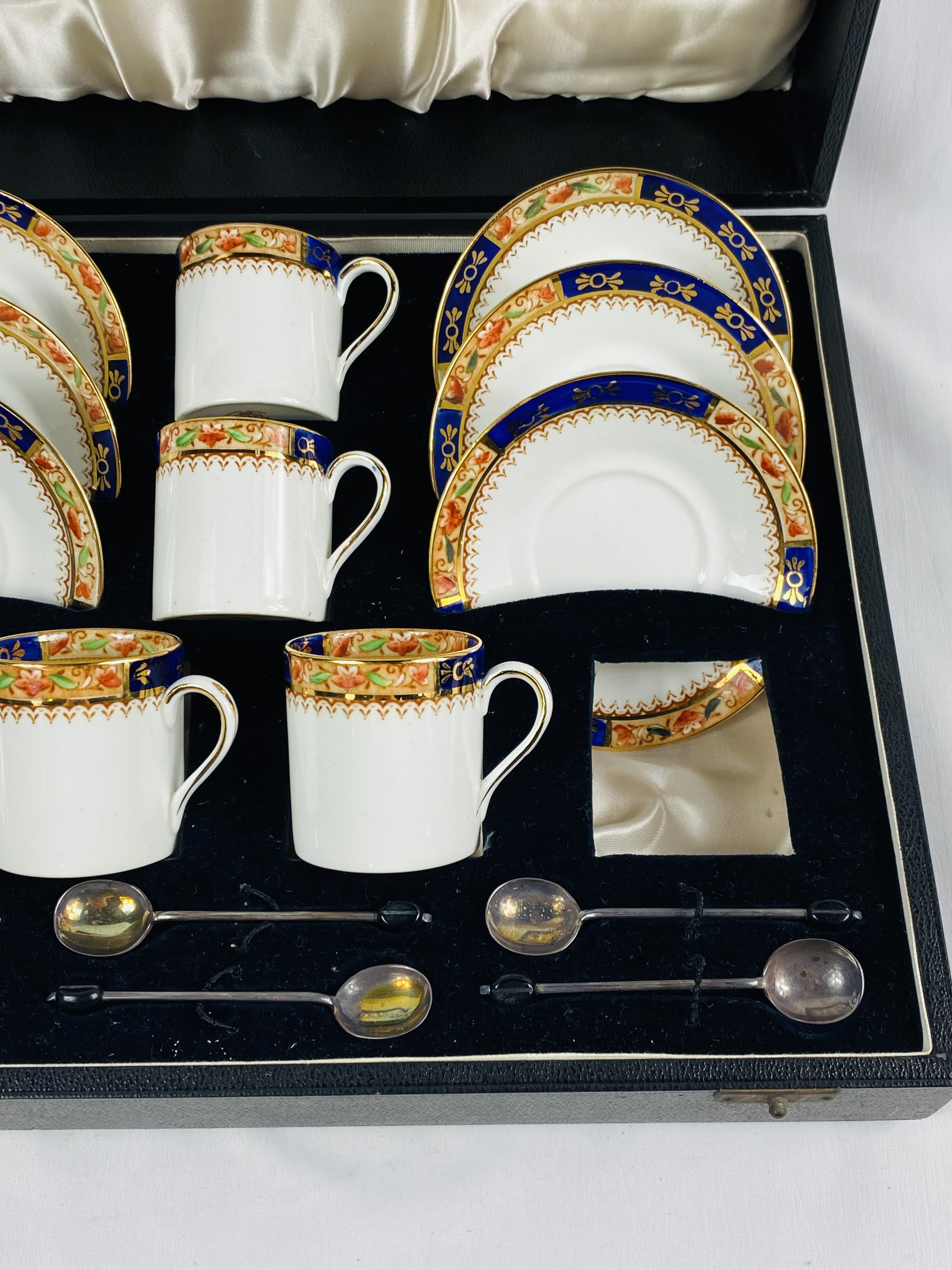 Porcelain part coffee set with silver spoons - Image 6 of 8