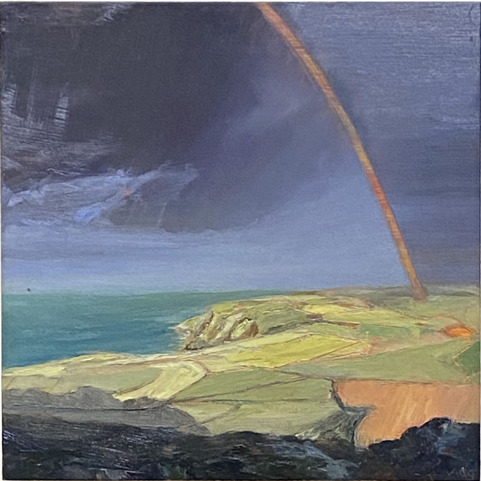 Framed oil on wood, initialled by artist, title to reverse "Towards Strumble Head"