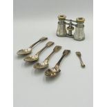 Four silver tea spoons and other items