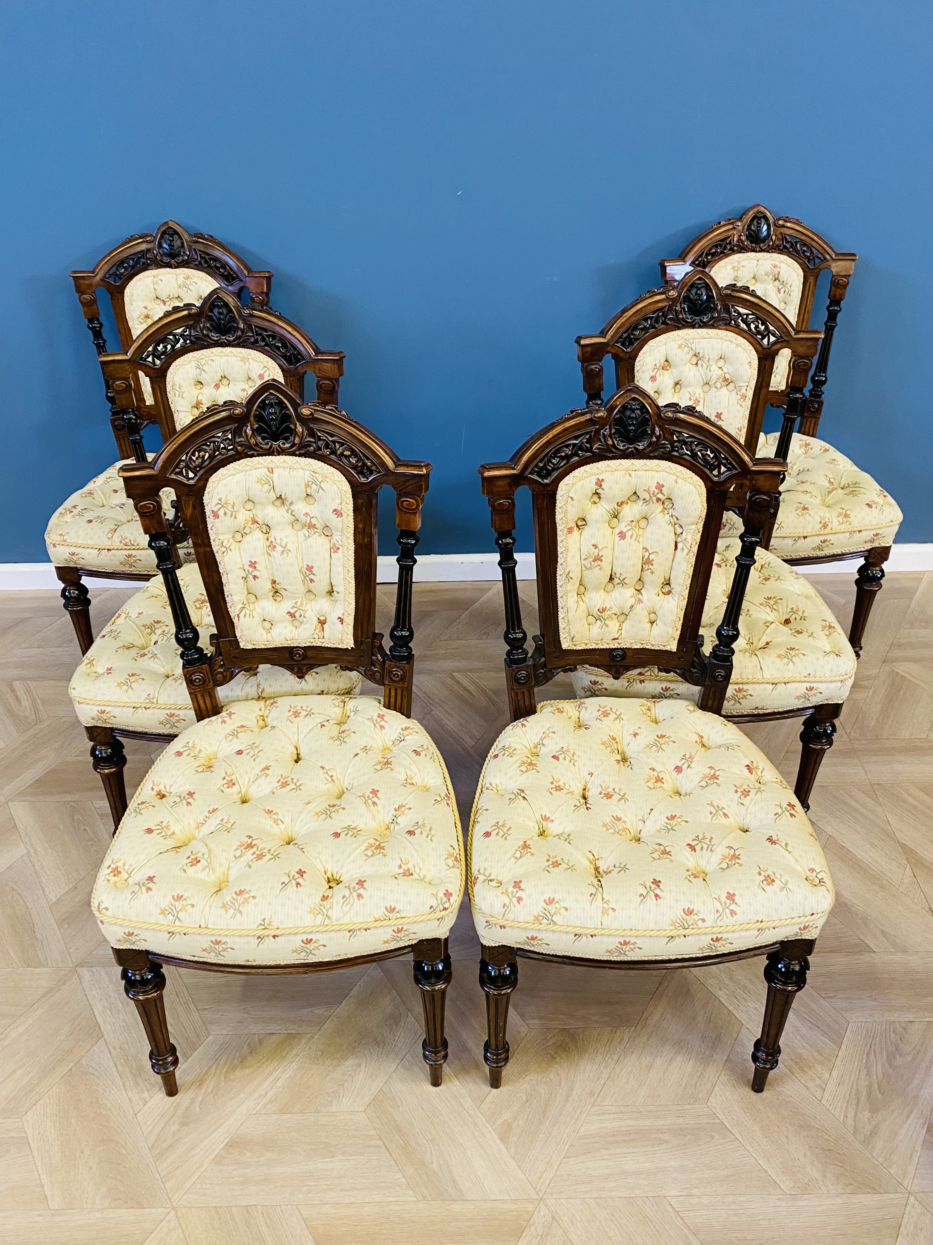 Set of six Victorian walnut chairs - Image 4 of 9