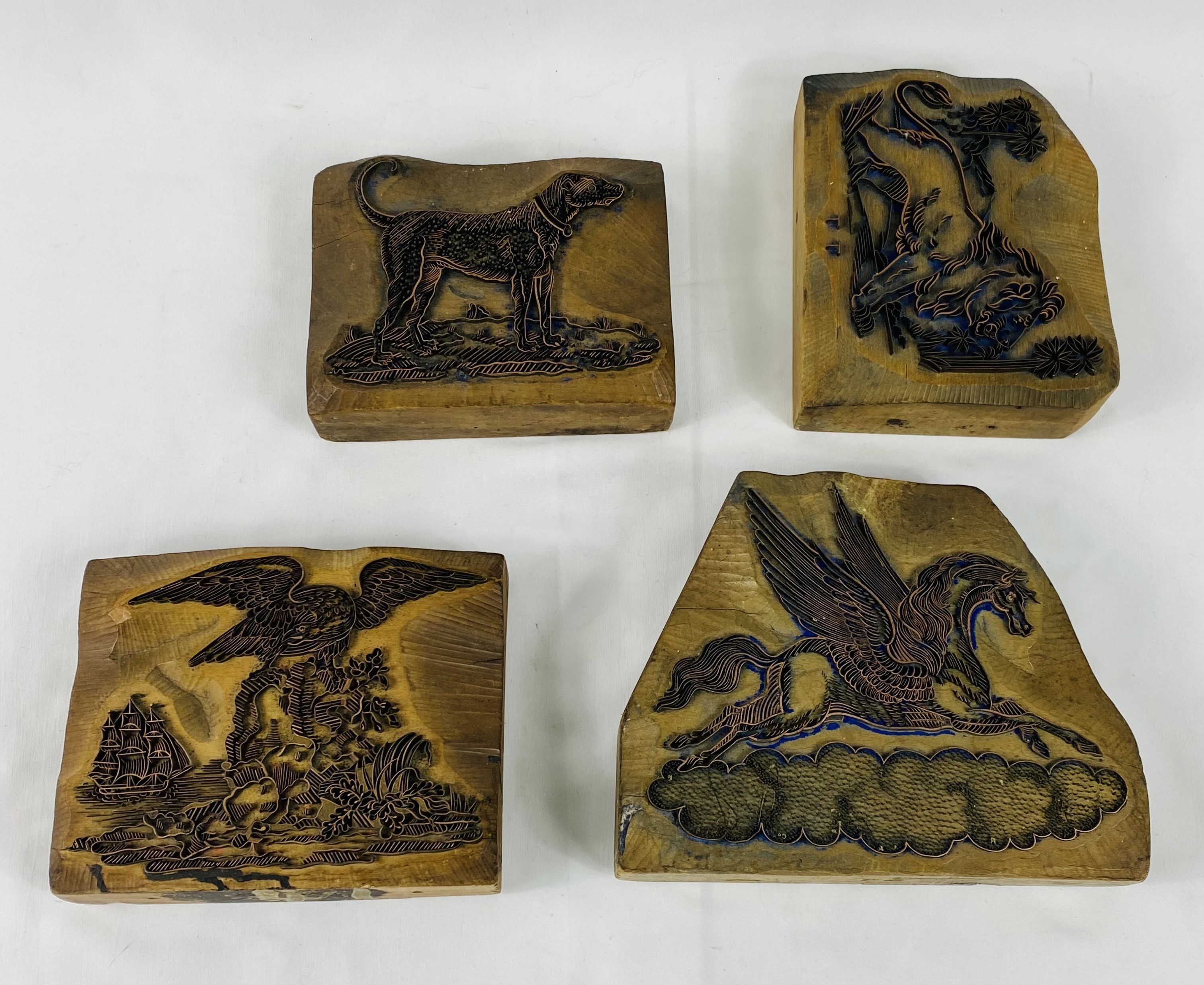 Four late 18th / early 19th century wood printing blocks