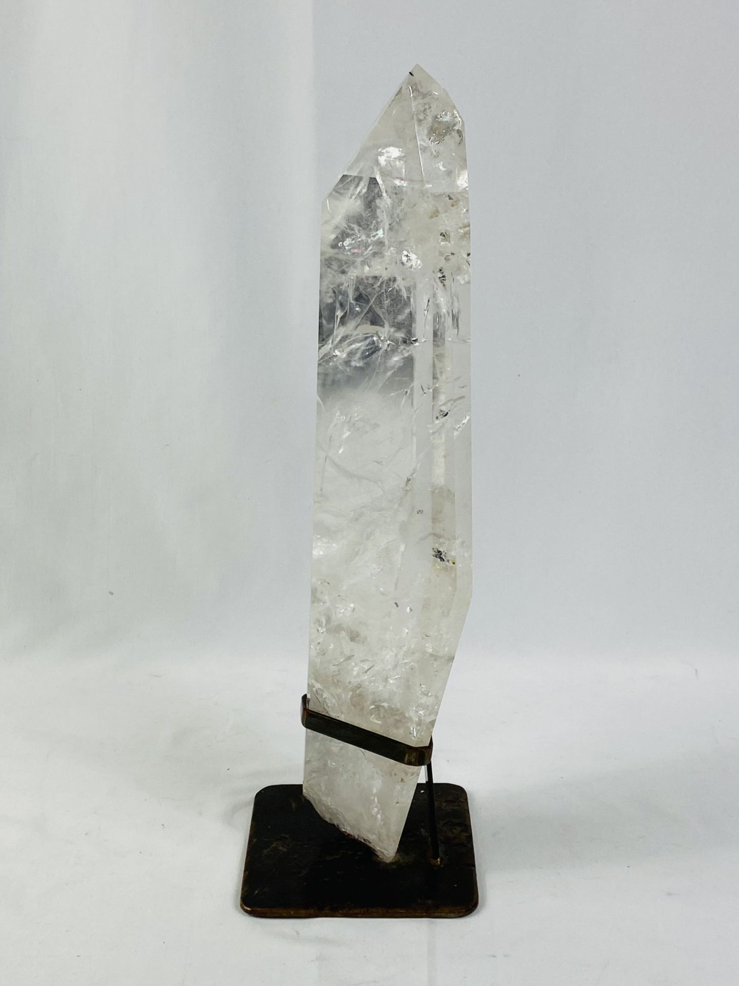Polished rock crystal mounted in metal base - Image 2 of 6