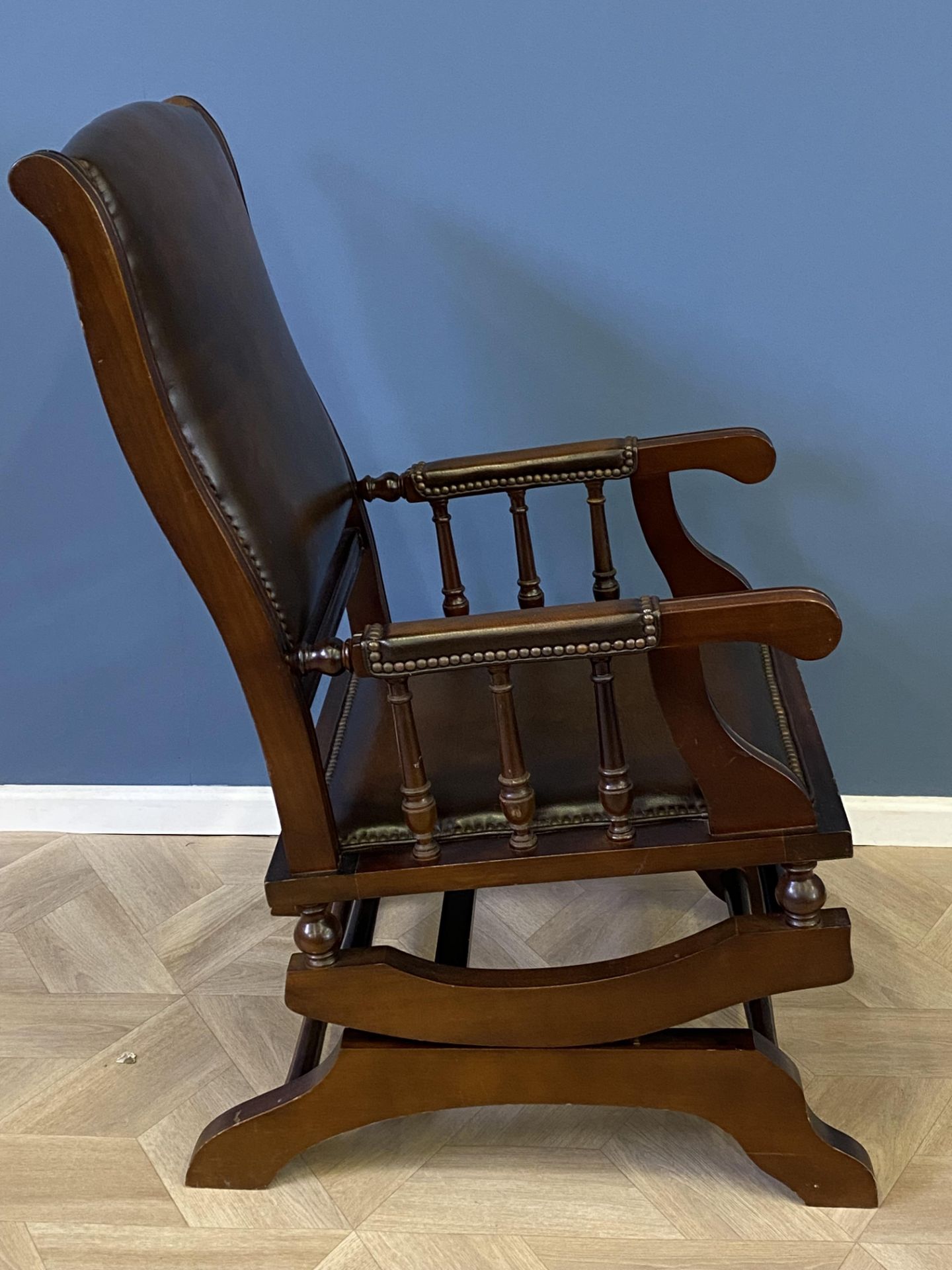 Mahogany framed leather rocking chair - Image 4 of 5