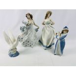 Lladro figurines together with three Nao figurines.