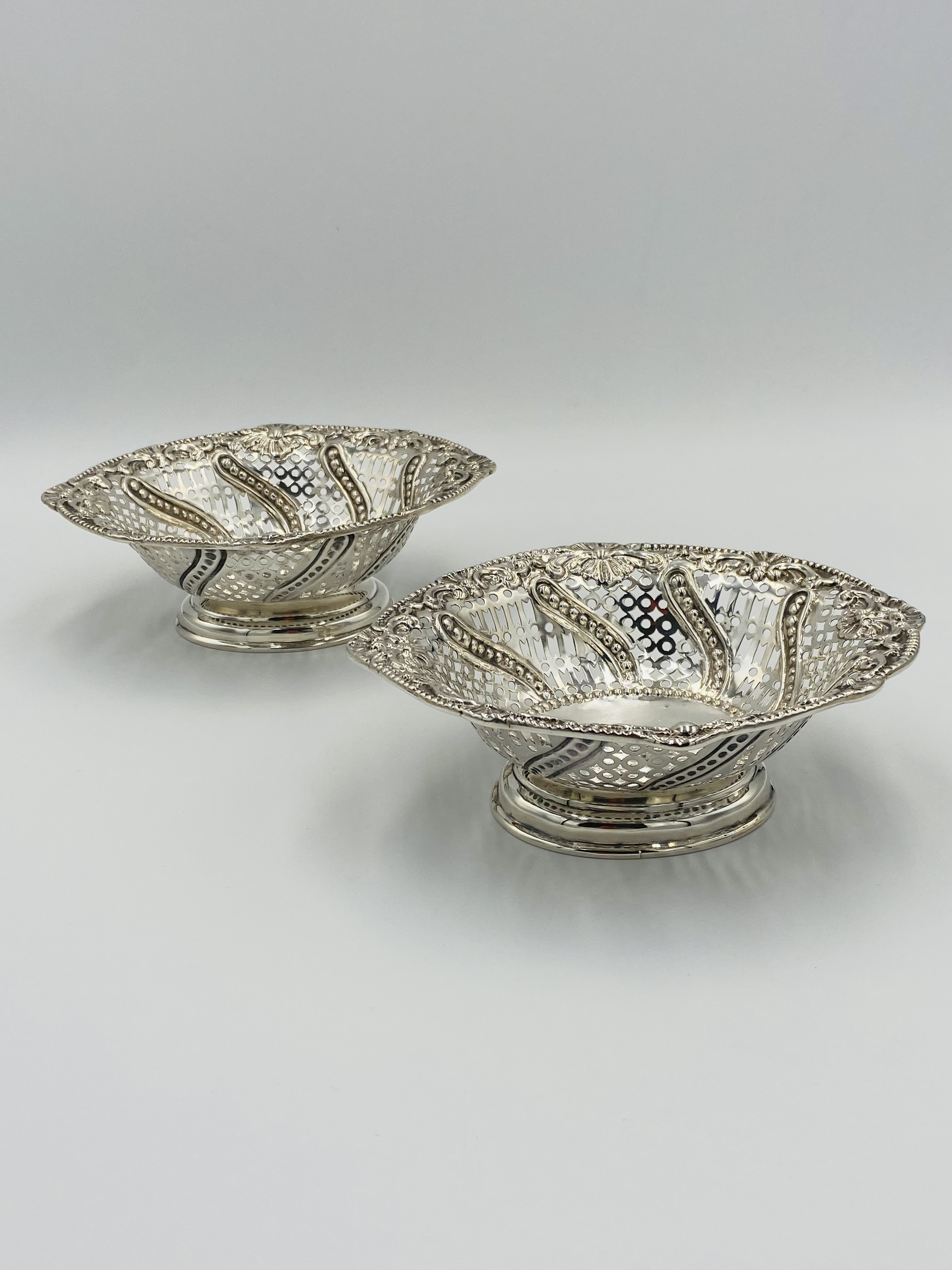 Pair of pierced bon bon dishes, London 1891